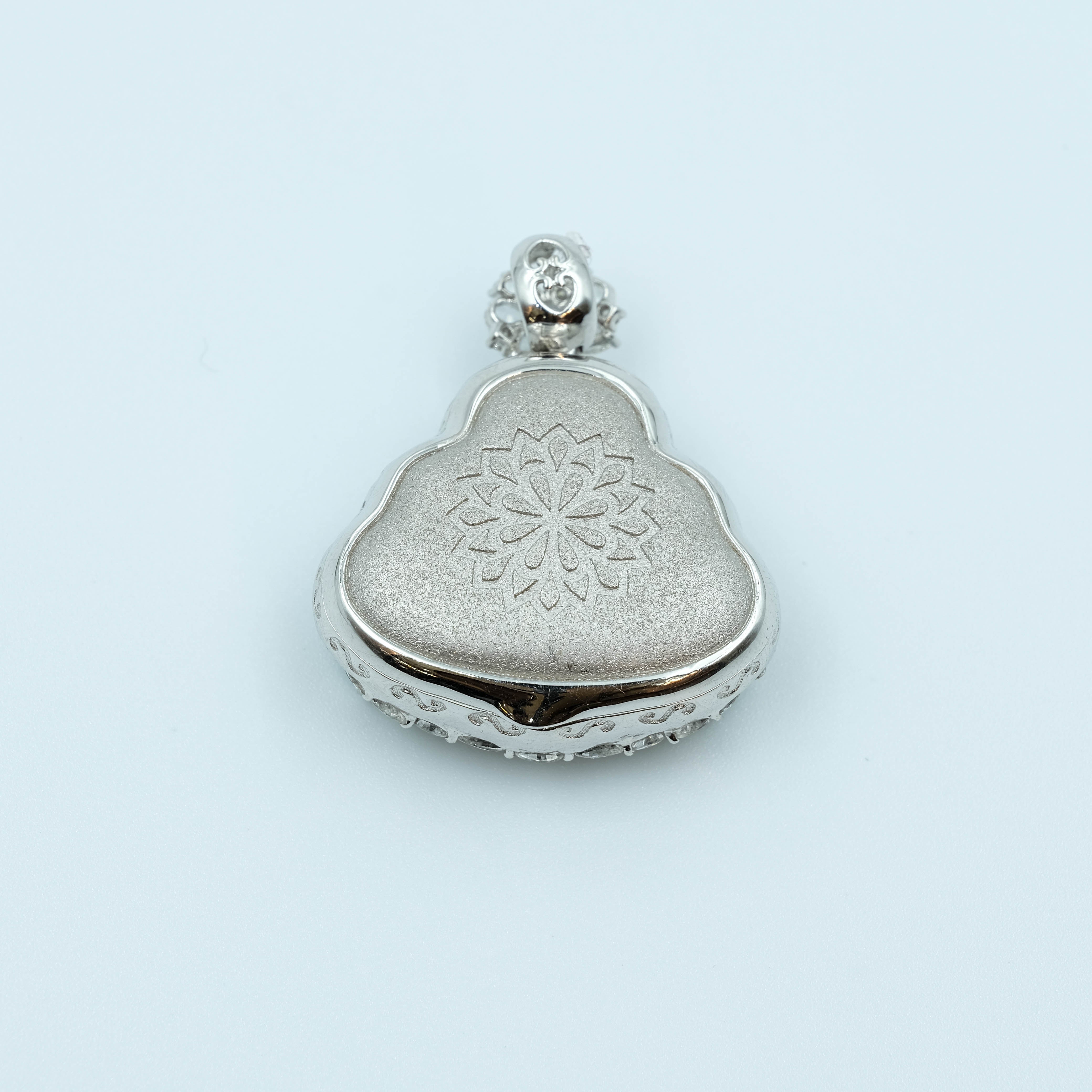 Laughing Buddha Pendant Jadeite Imperial Green Grade A 18k White Gold Natural Diamond Inlay