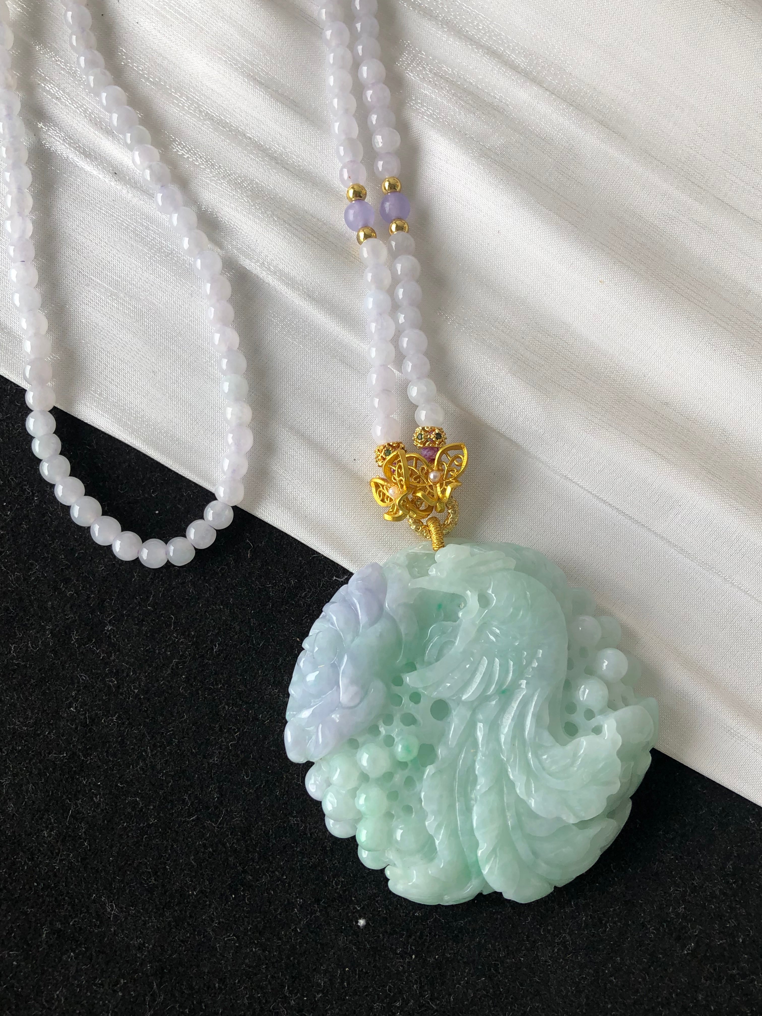 凤凰牡丹花春彩雕刻特色件 48×49.1×11.6mm
