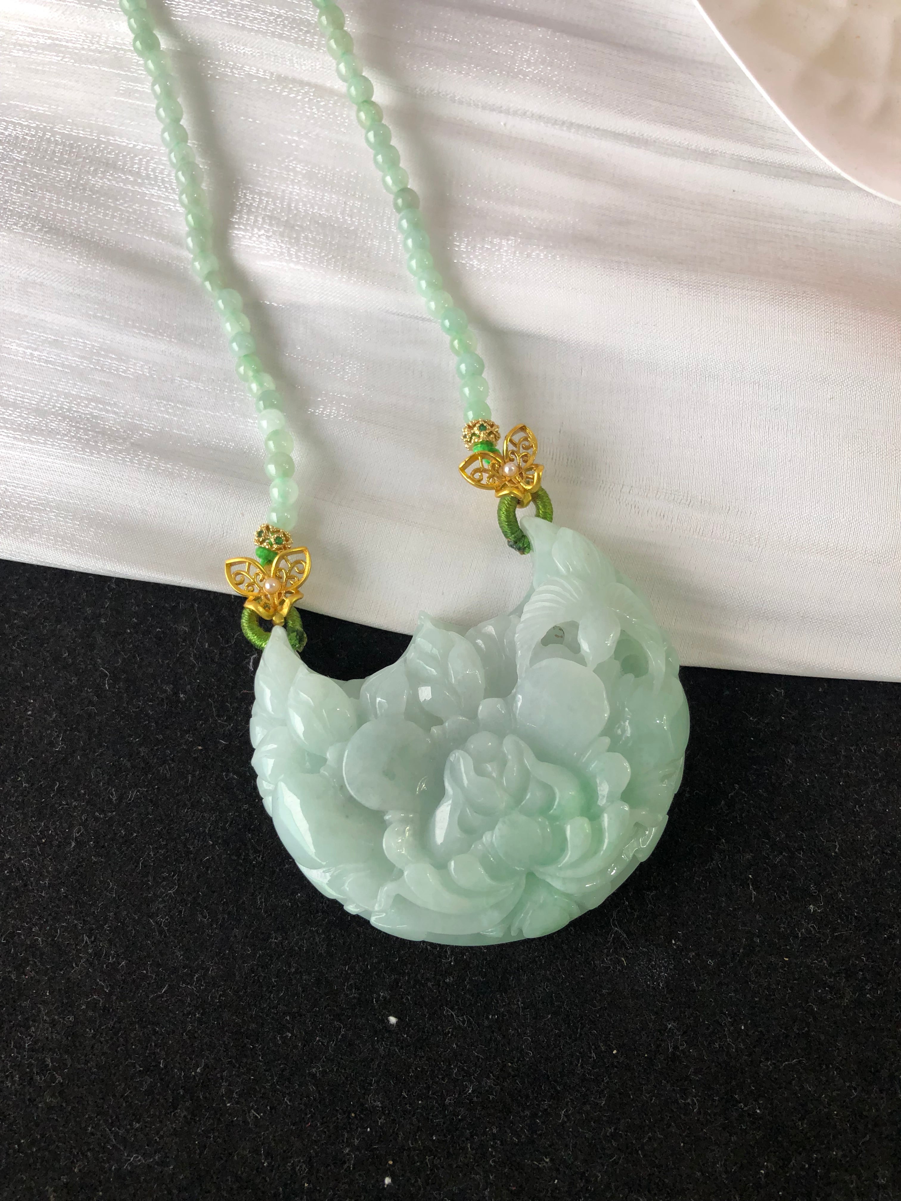 牡丹花飘绿月亮厚度的吊坠特色件43.7×49.3×14.3mm