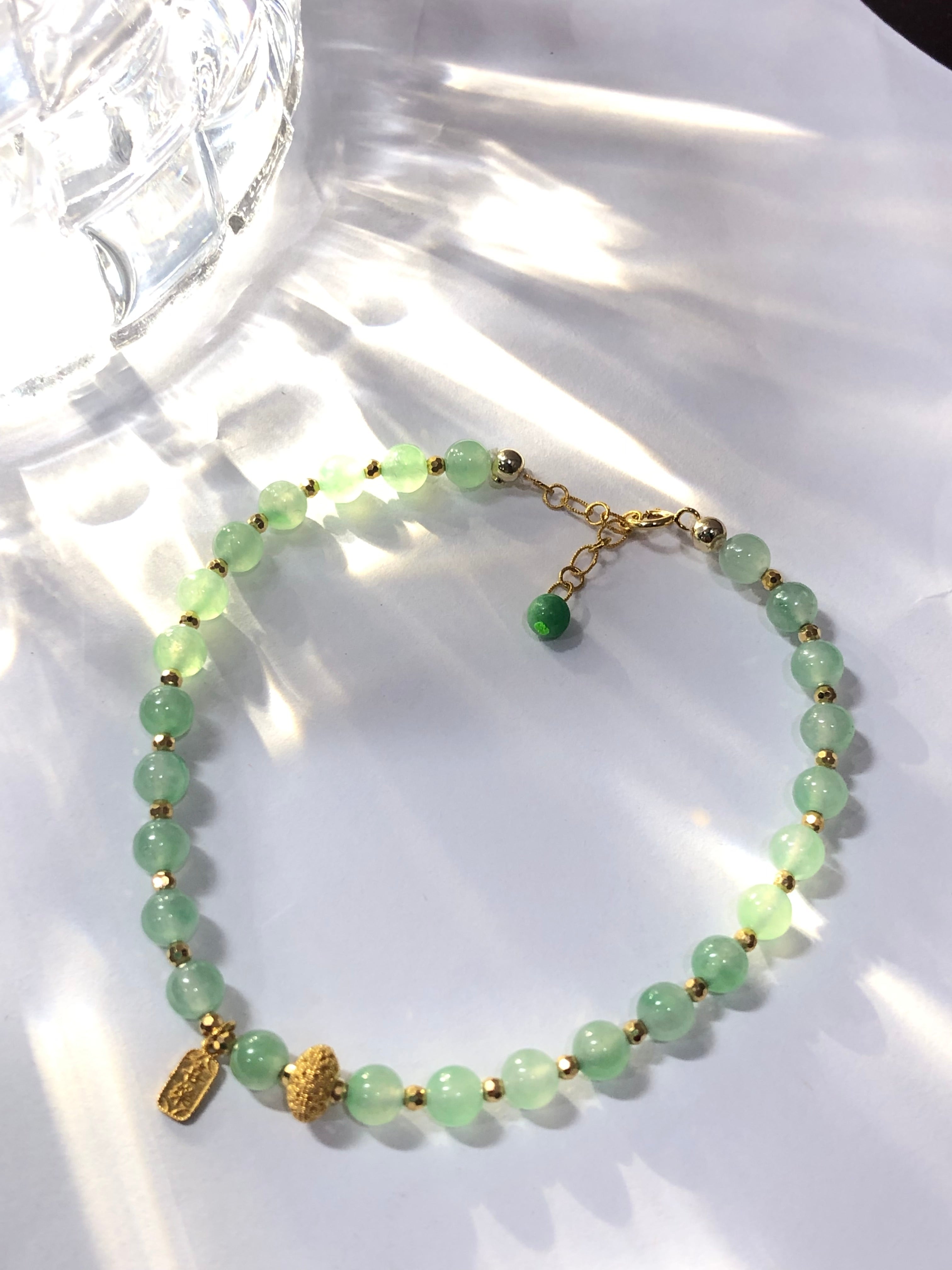 Bead bracelet sweet green,18k gold size:4.4mm