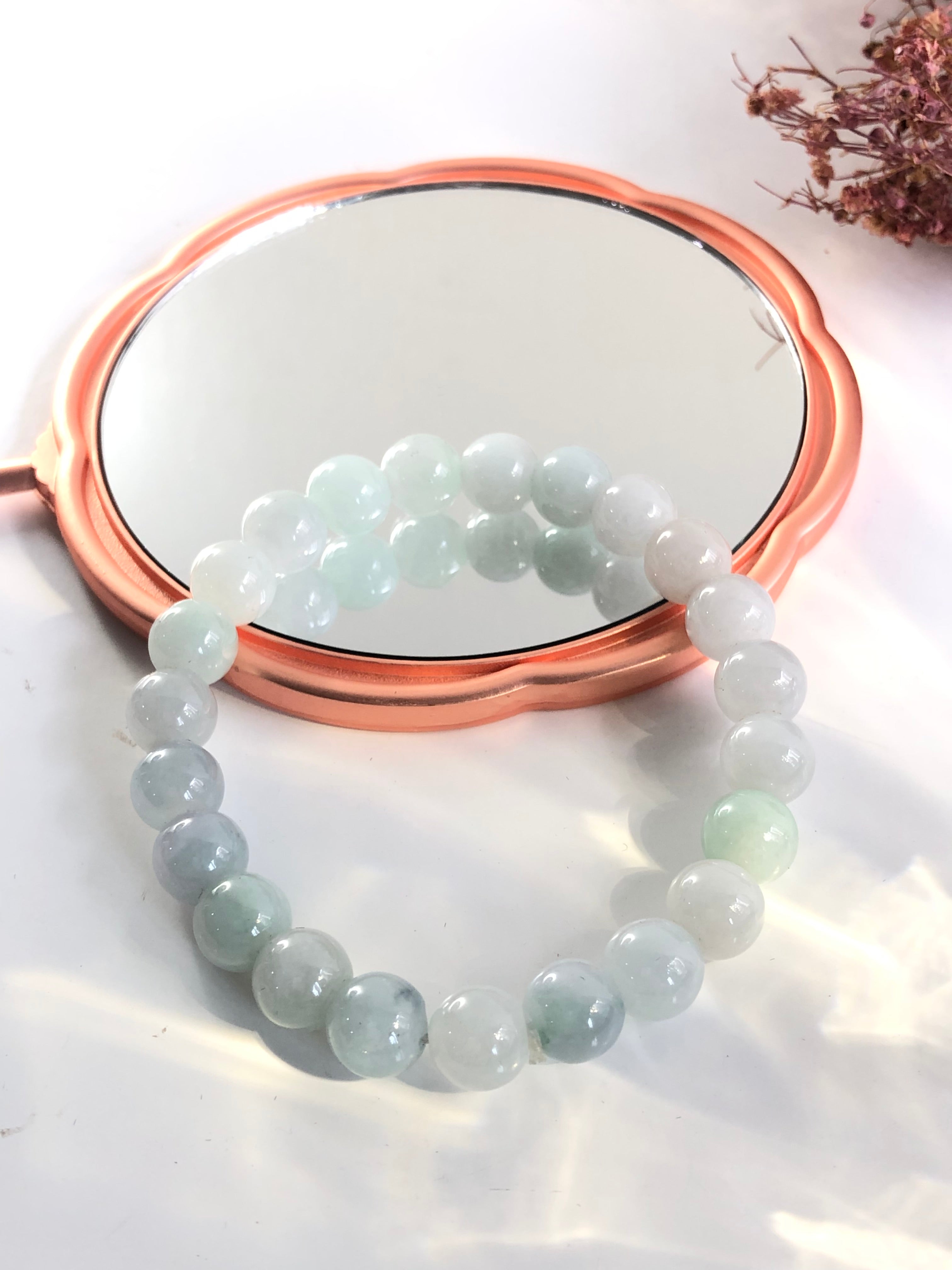 Light green round bead bracelet Jade grade A #8mm
