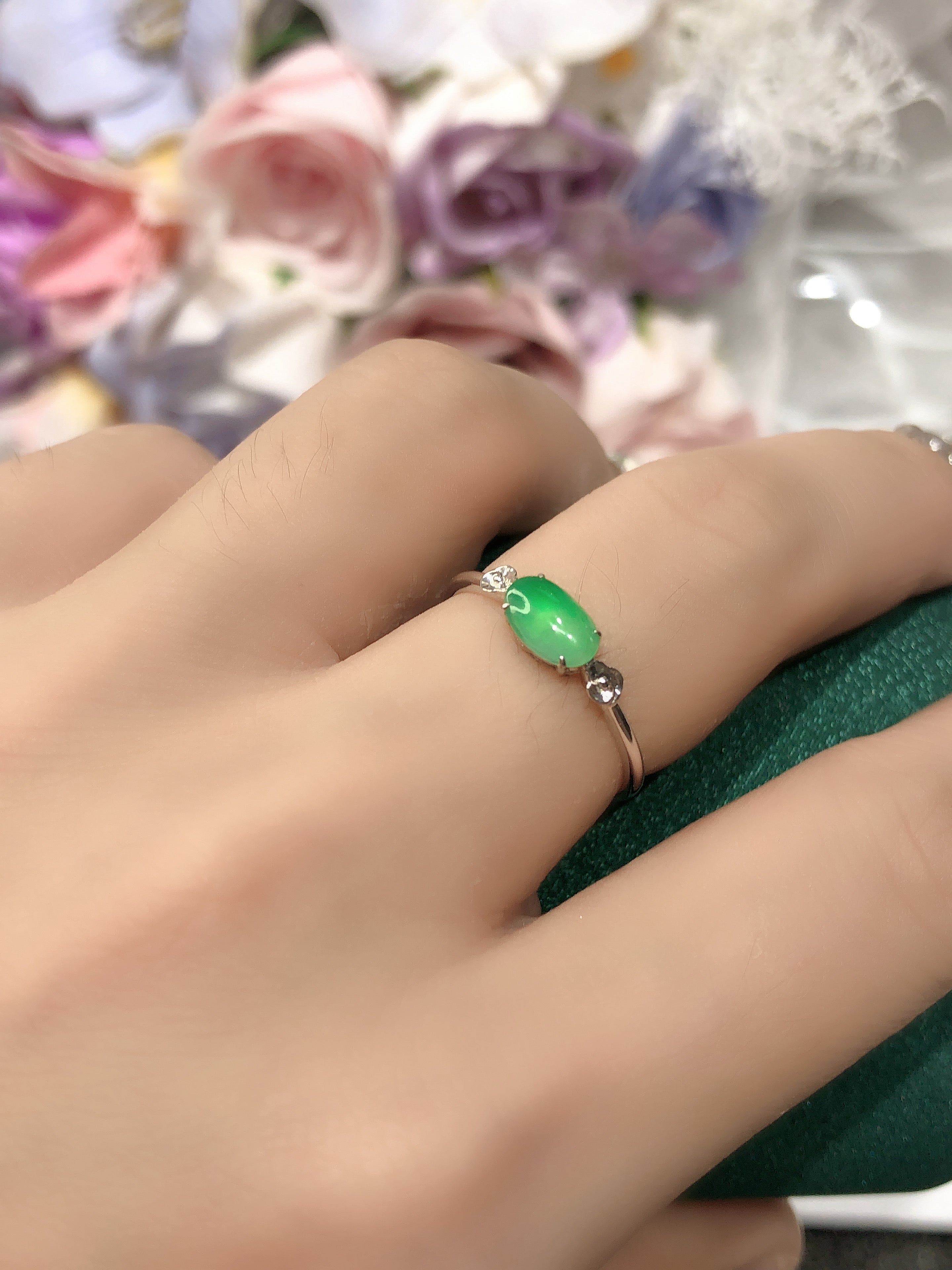 起光绿蛋面戒指💍 translucent green ring 18k gold diameter 16.6mm #6