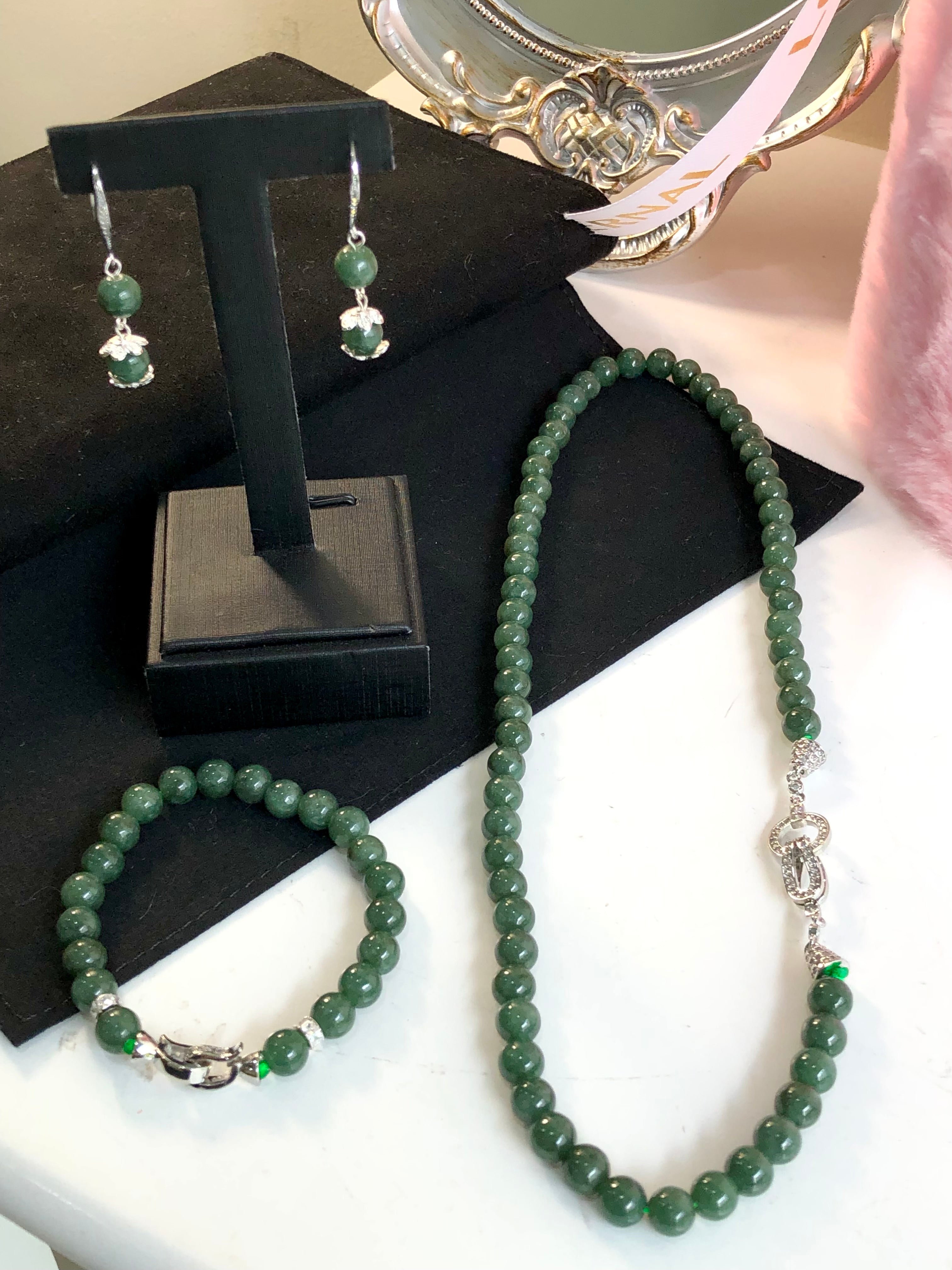 独家设计款有十种戴法,绿色珠子项链+手链 7mm