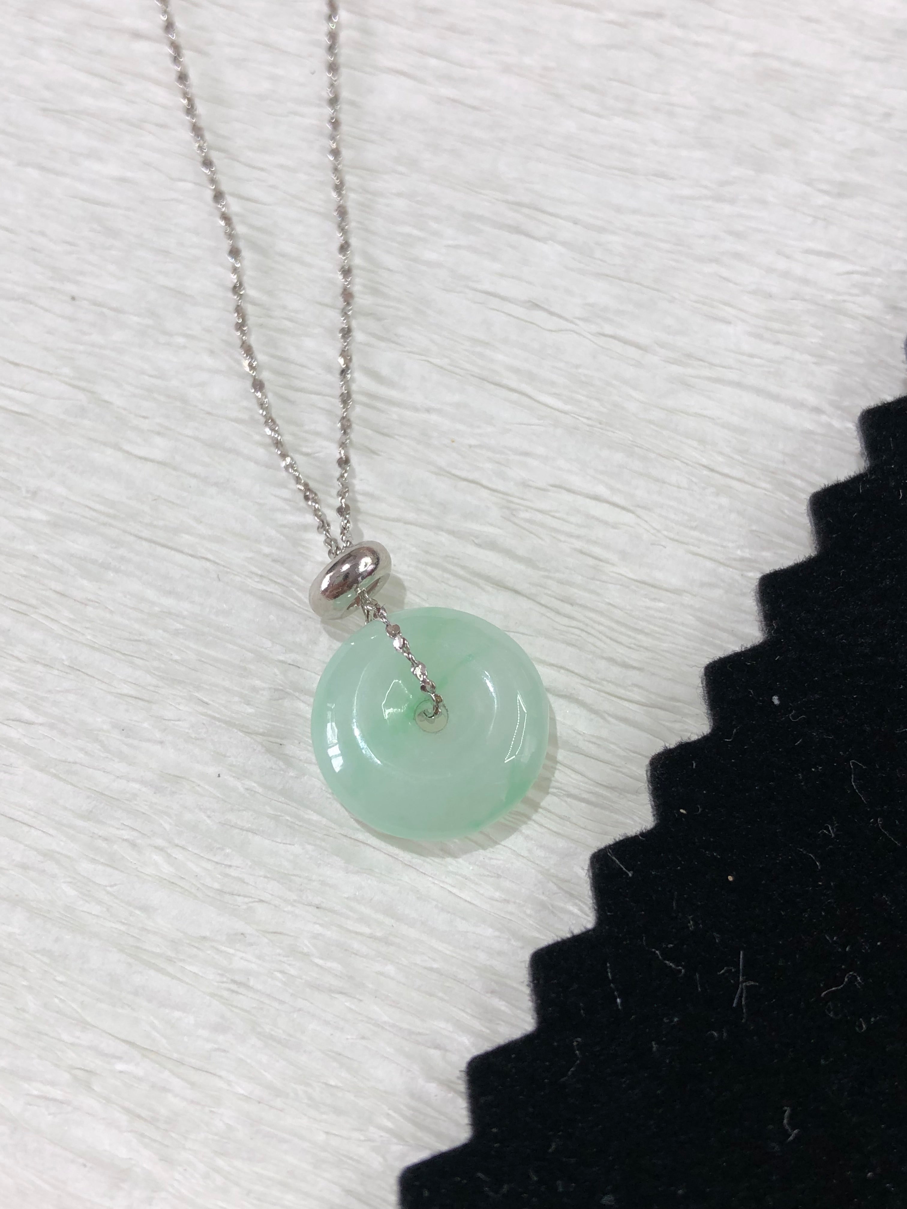 Ping An Kou Pendant Light Green Translucent 925 Silver Inlayed 12.8x4.4mm Natural Burmese Jadeite Grade A