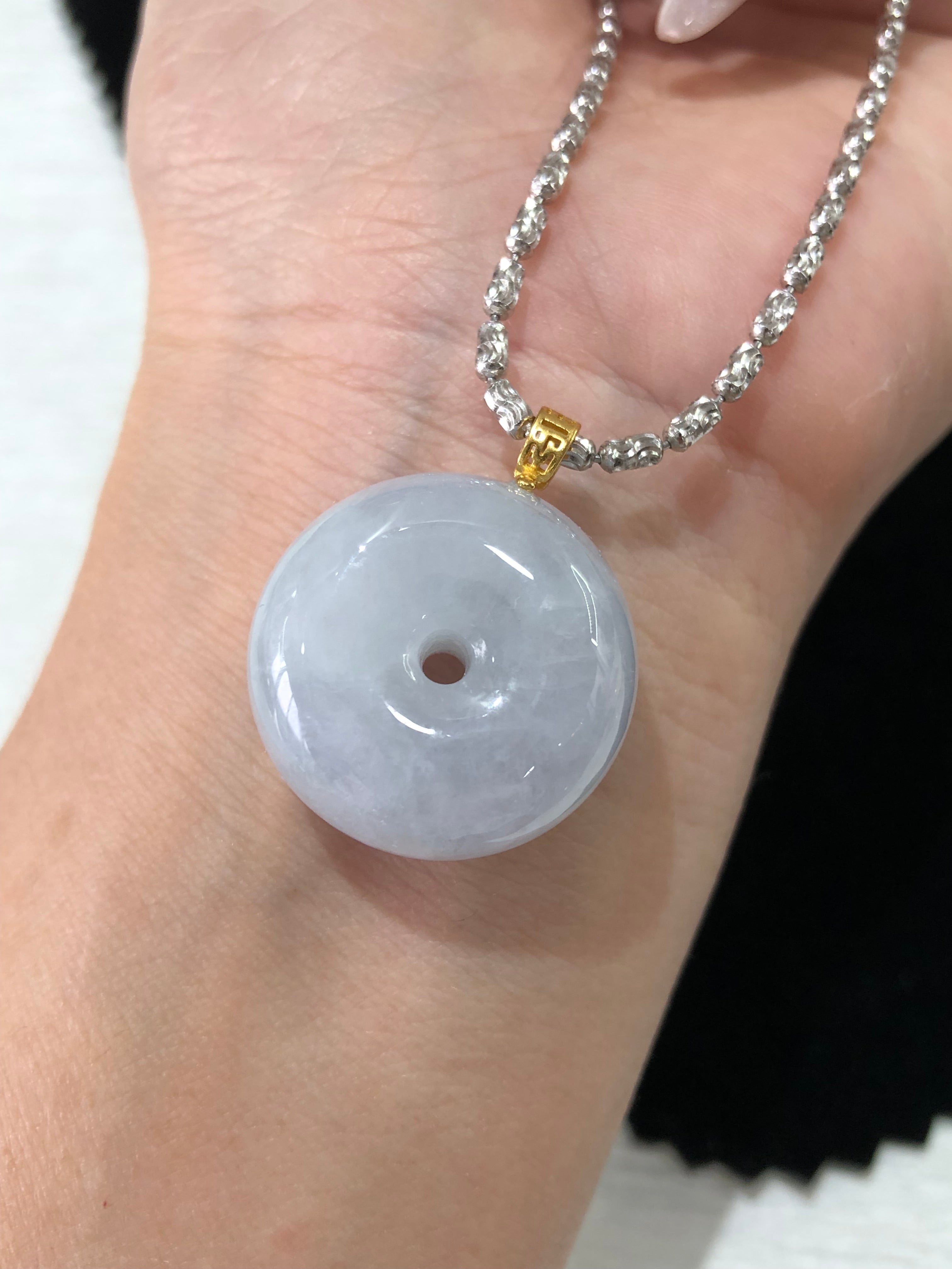 冰浅紫平安扣,胖嘟嘟 925银 21.6×12.3mm