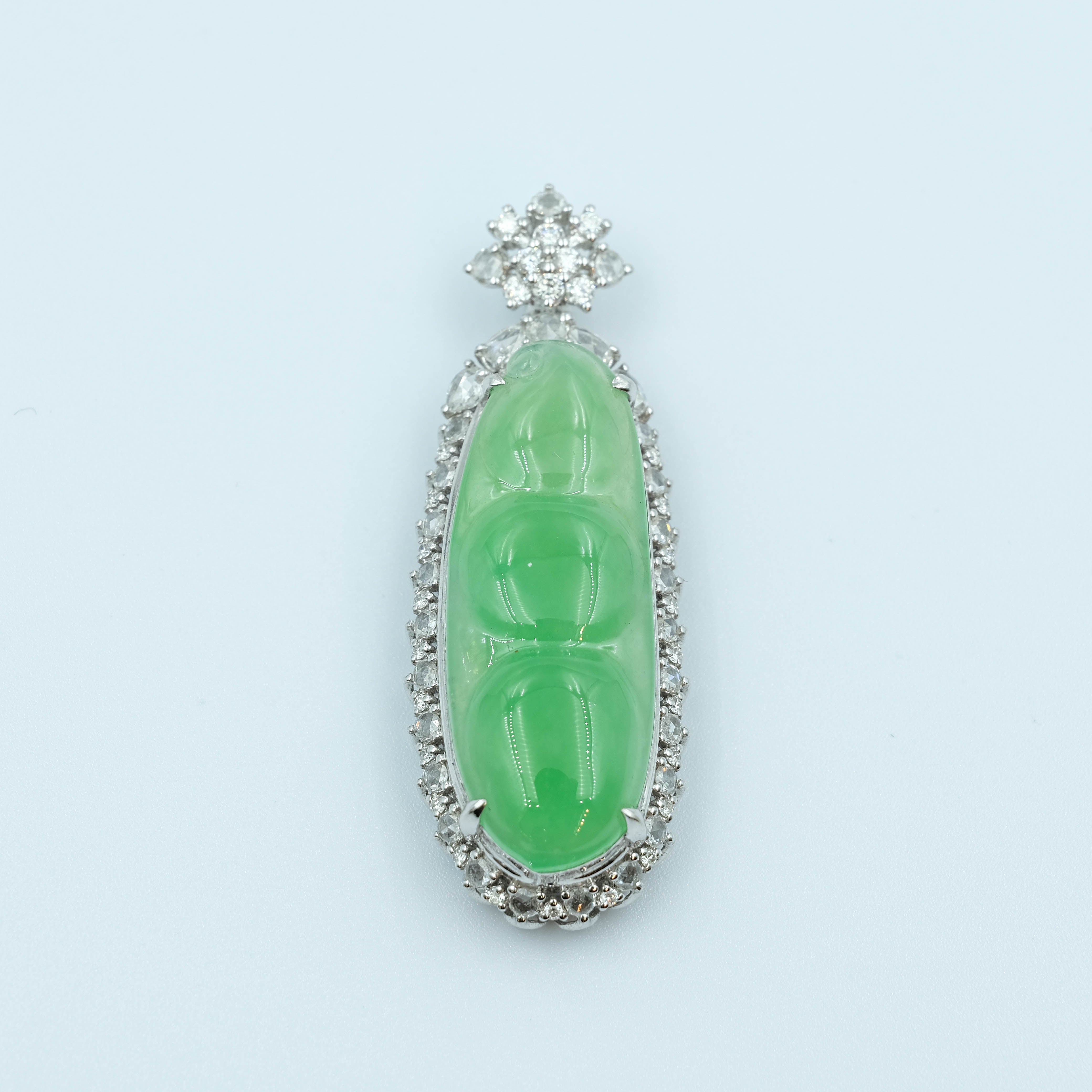 FuDou Pendant Jadeite Jade Sweet Green Translucent Grade A 18K White G