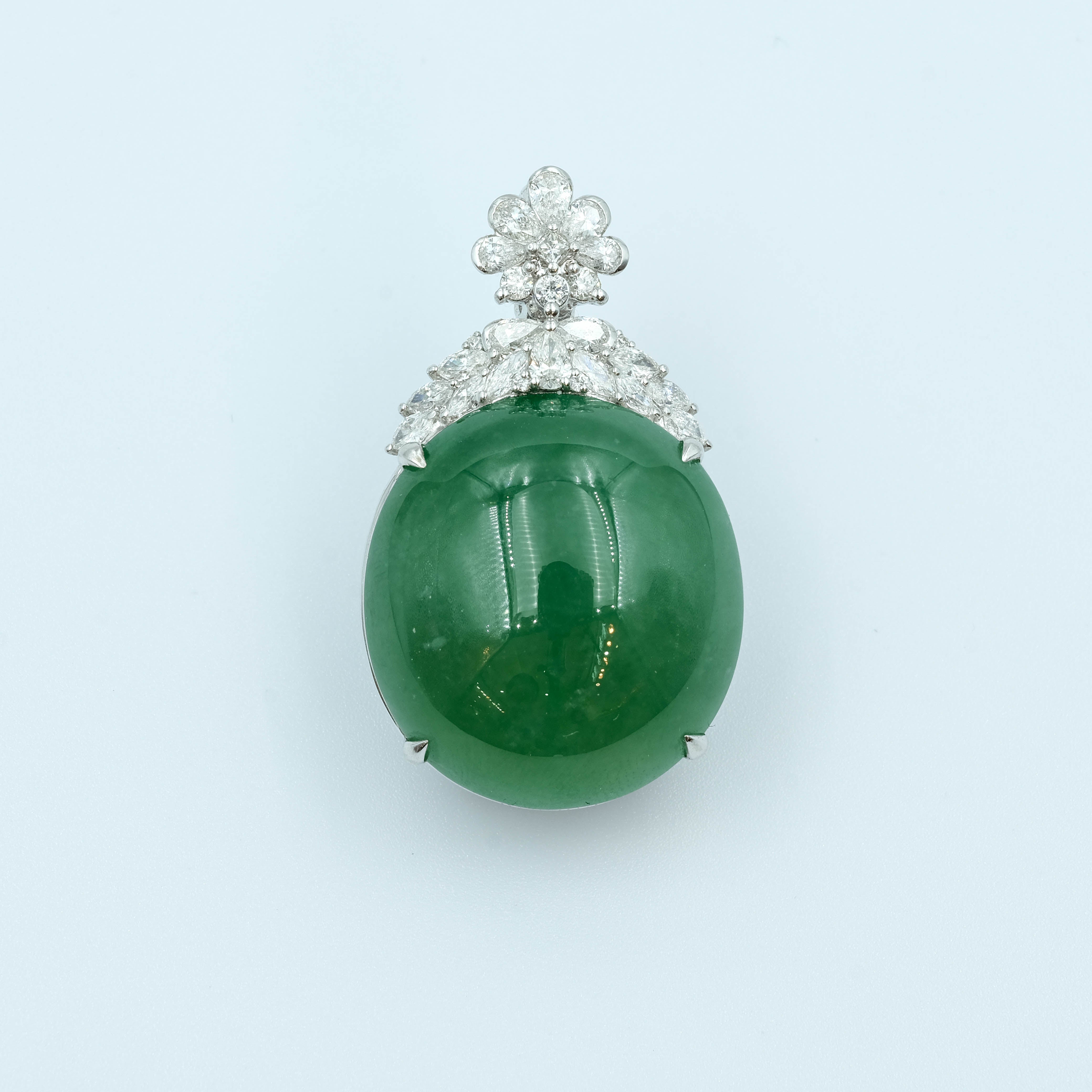 Oval Pendant (2) Jadeite Jade Green Grade A 18K White Gold with natural diamond Inlay