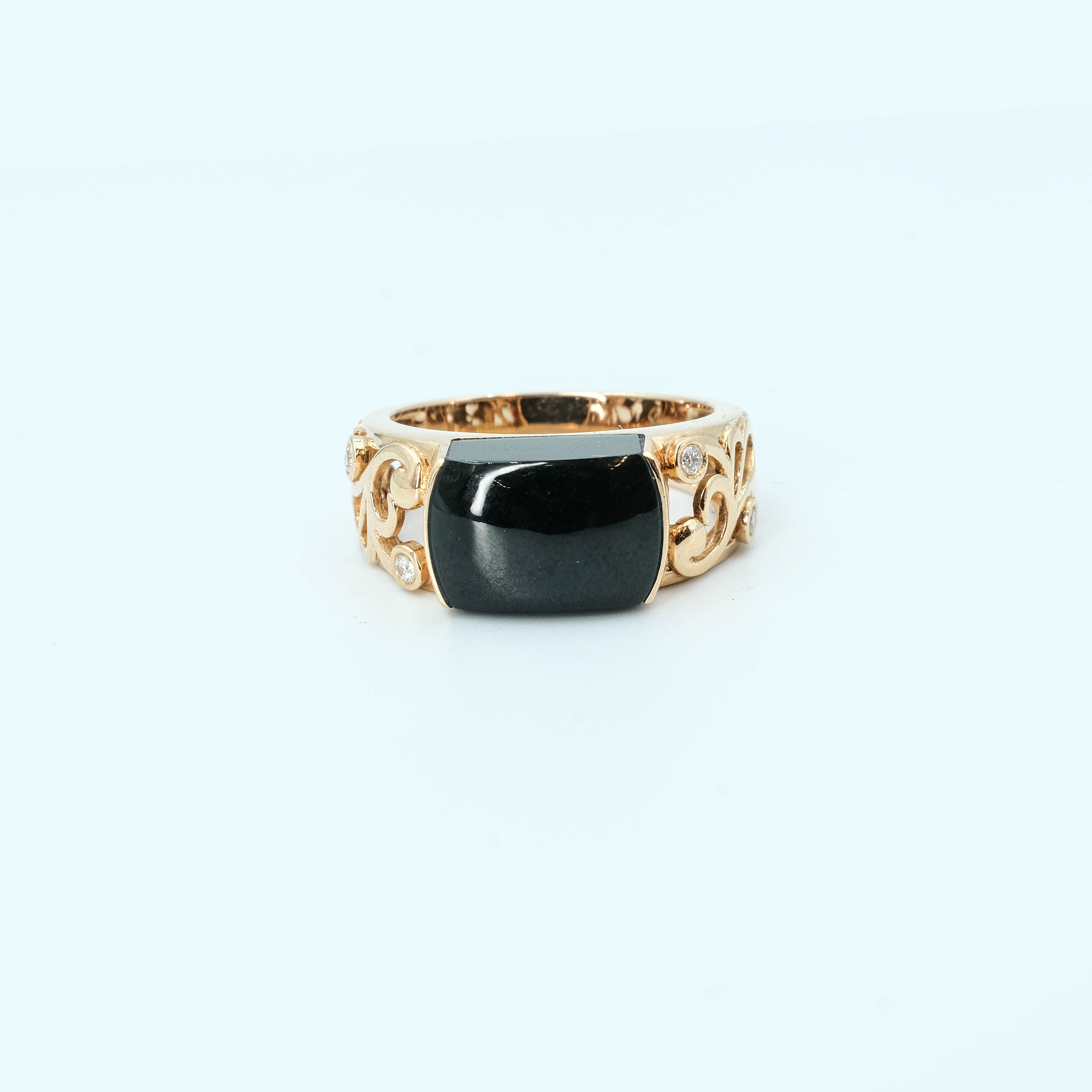 Black Jade Saddle Shape Jadeite Ring 18k Yellow Gold Natural Diamond I