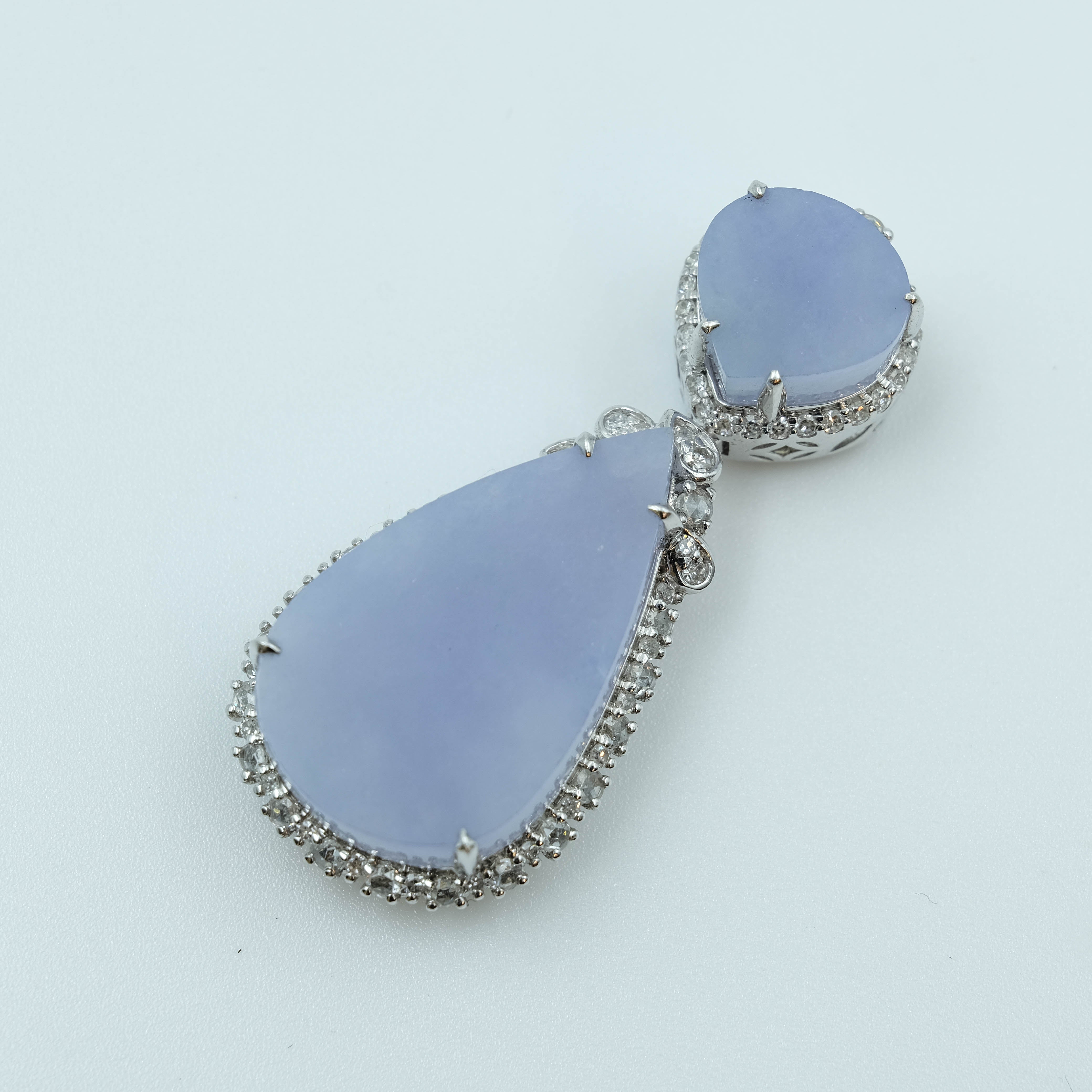 Water Drop Shape Pendant Jadeite Lavender Green Translucent Grade A 18K White Gold Inlay
