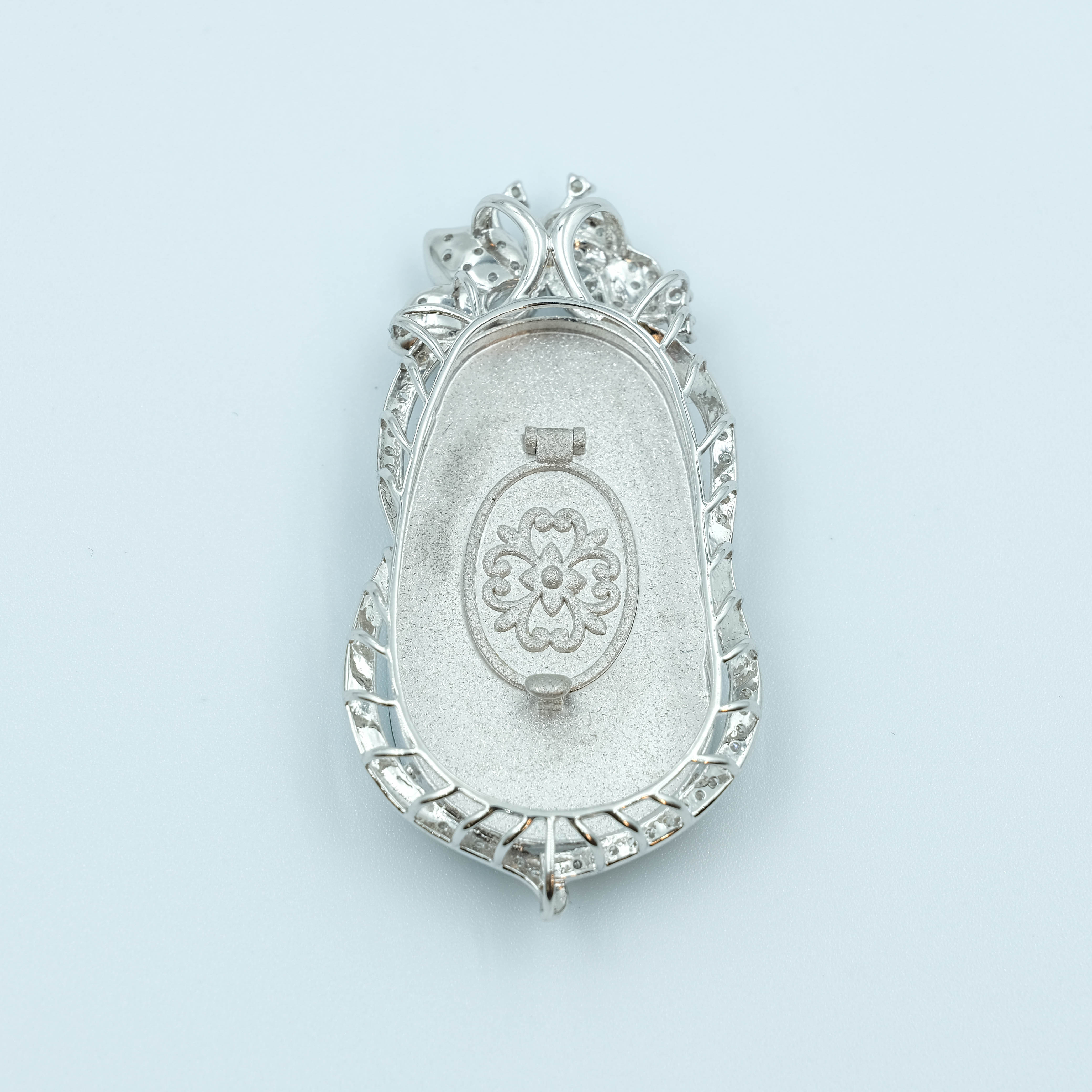 RuYi Pendant Jadeite Jade Moss on Snow Green Translucent Grade A 18K White Gold with Diamond Inlay