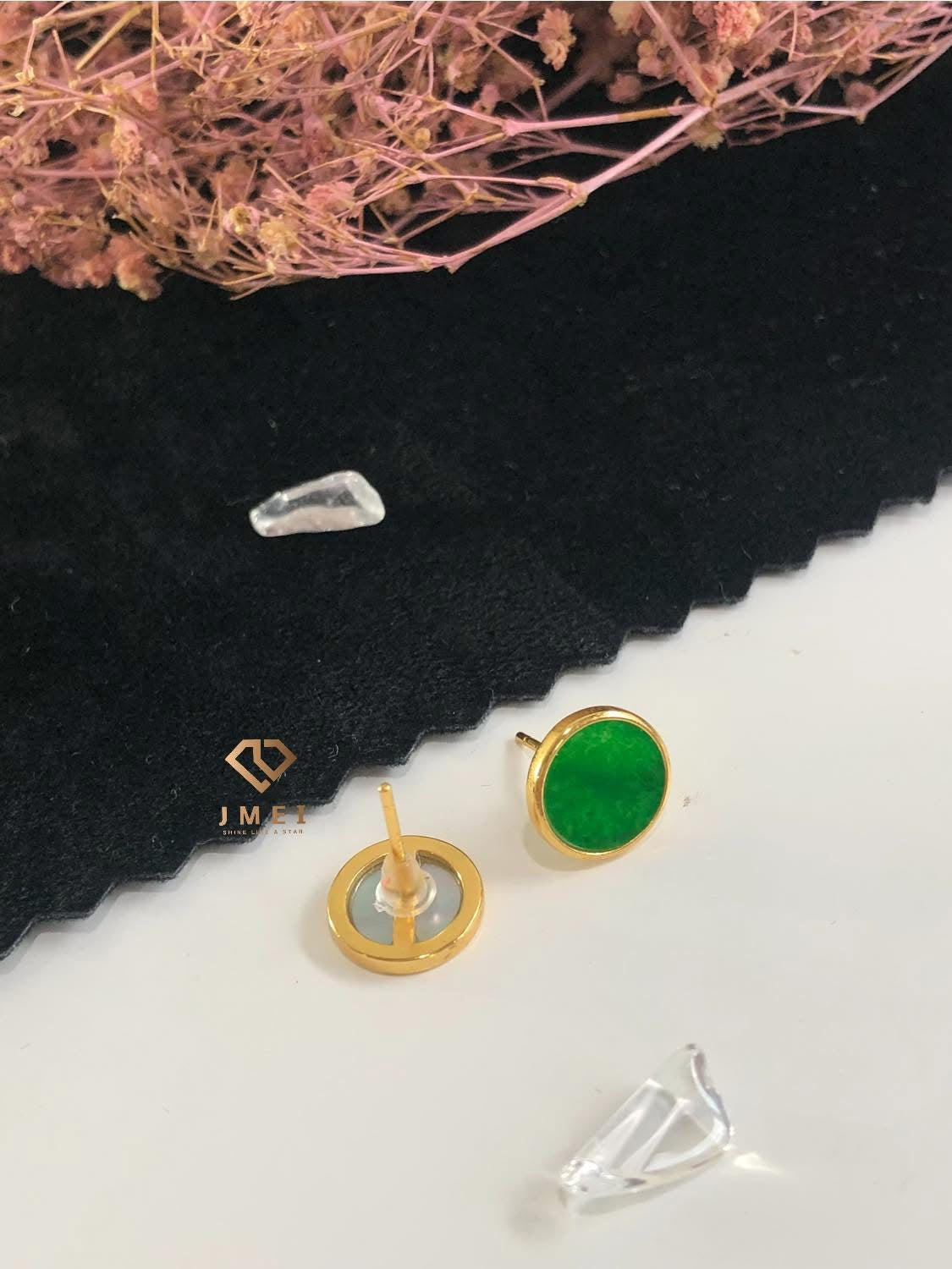 Dark green earring silver #10.5mm