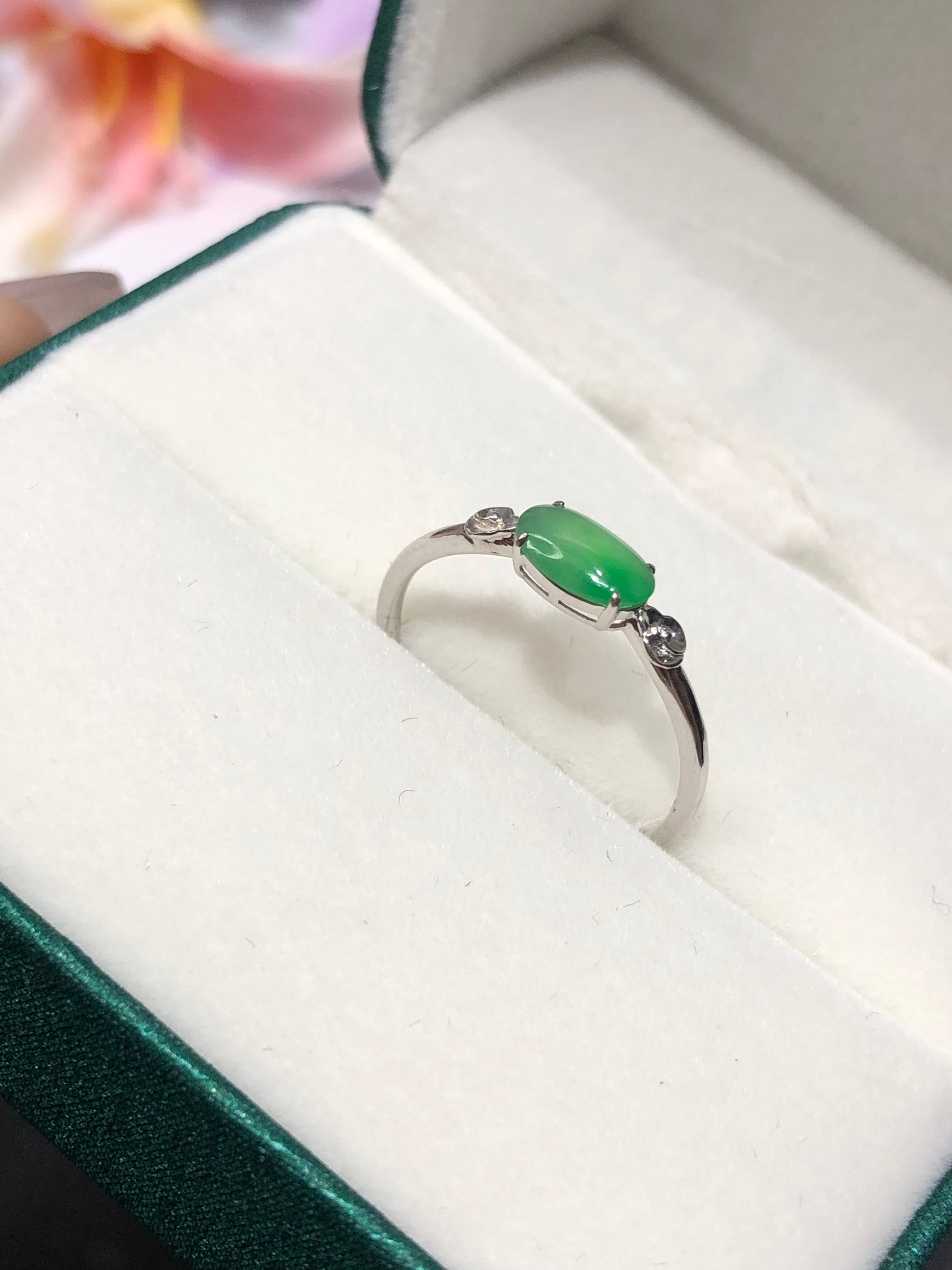 起光绿蛋面戒指💍 translucent green ring 18k gold diameter 16.6mm #6