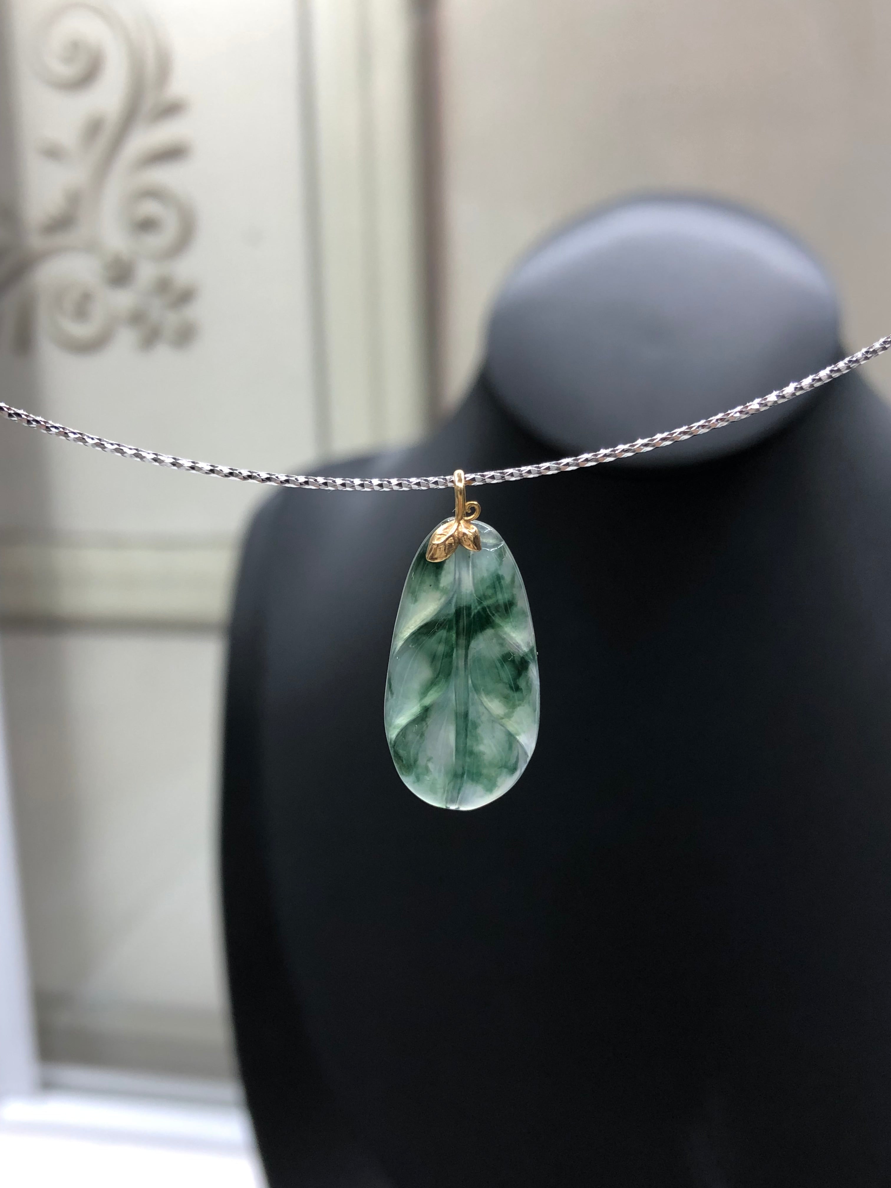 飘花叶子🍃18k金 leaf moss in snow pendant 22.7×11.3×3.1mm