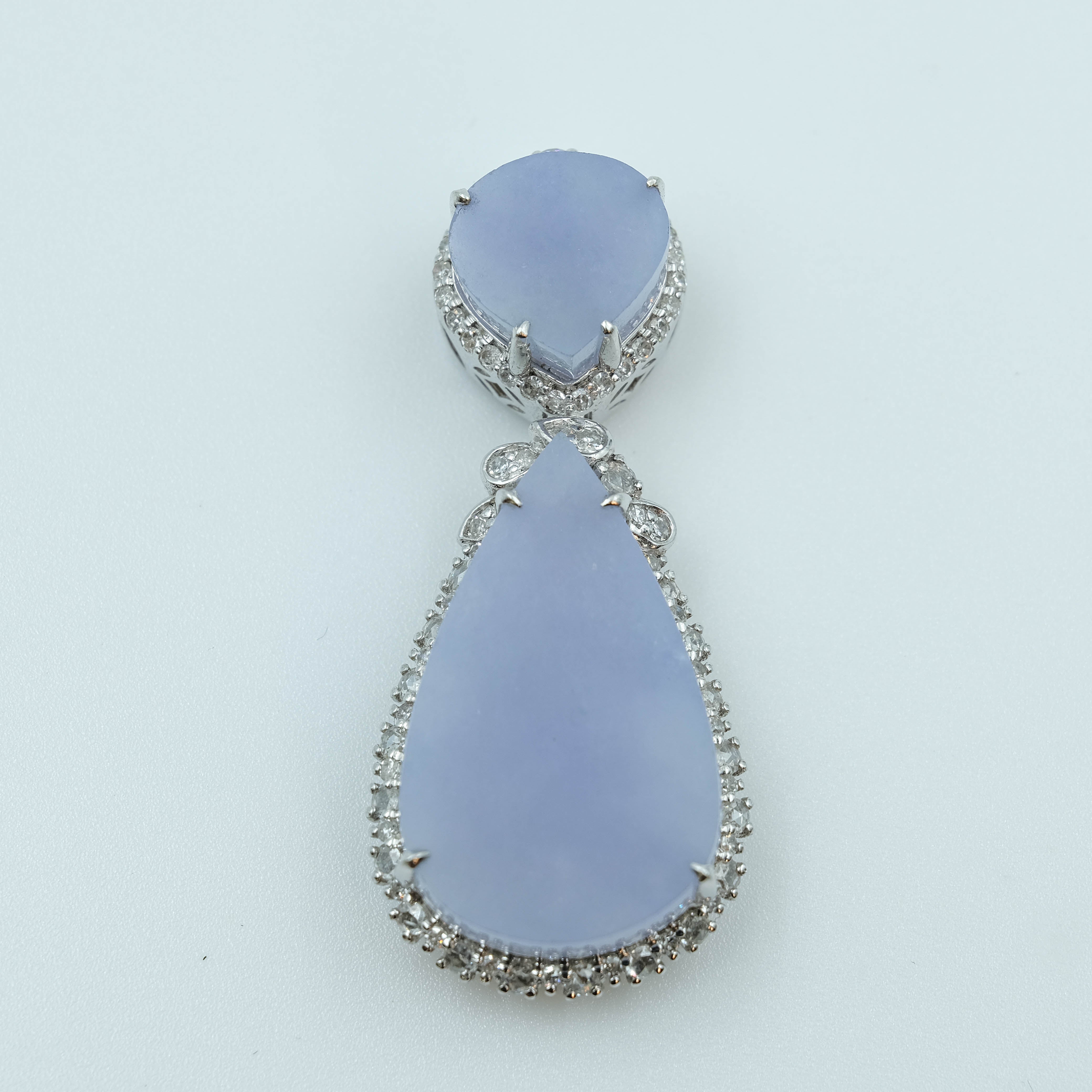 Water Drop Shape Pendant Jadeite Lavender Green Translucent Grade A 18K White Gold Inlay