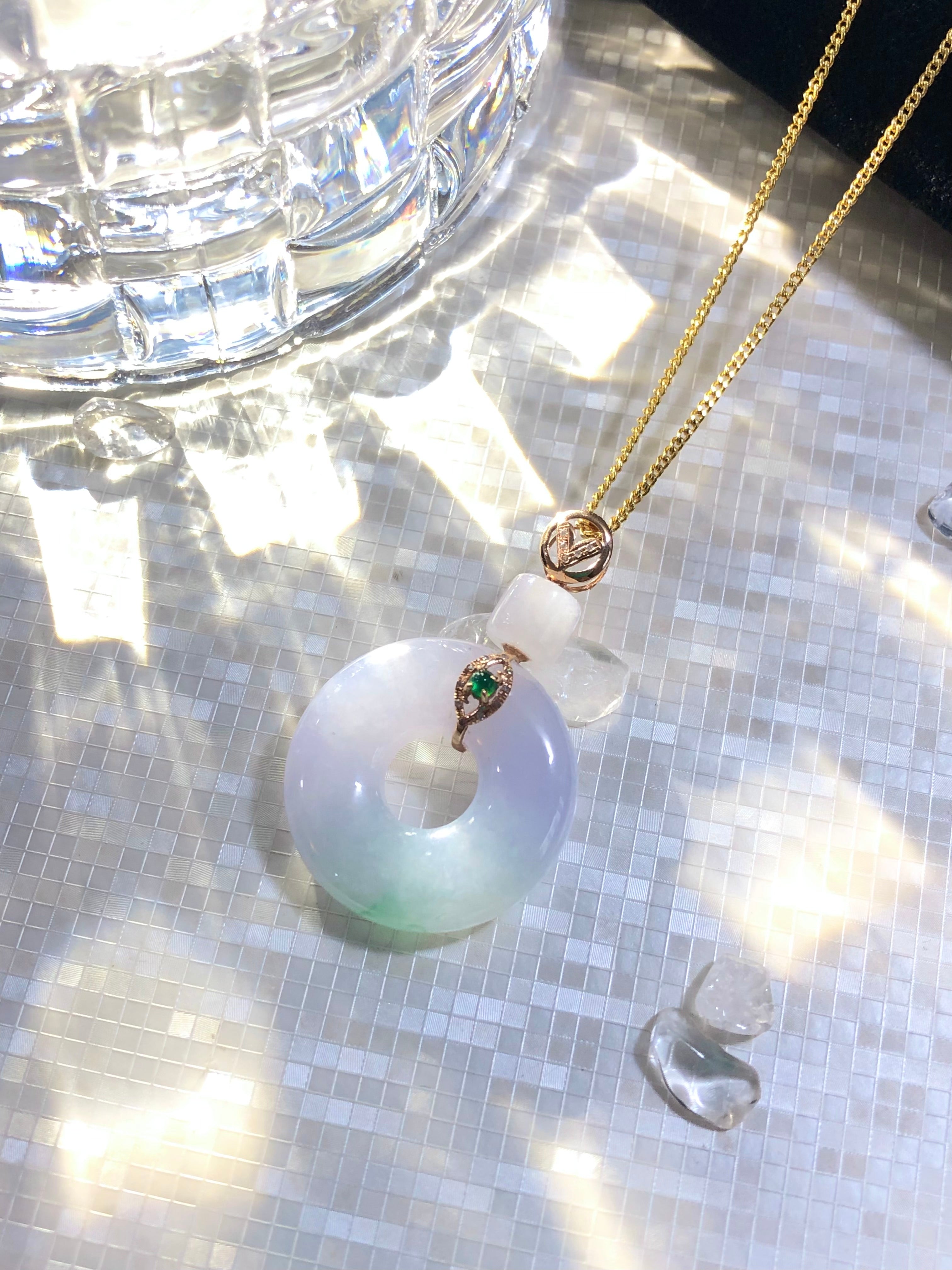 Spiritual Harmony**: In Eastern traditions, lavender jade symbolizes tranquility, spiritual balance, and protection. Its soft purple hue is linked to wisdom and emotional healing.  
   - **Rarity & Value**: Natural lavender jade is uncommon, implying exclusivity and refined taste.  